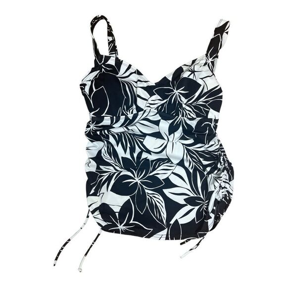 Maxine of Hollywood Tankini Swim Top Women’s Sz 14 Black Floral Built in Bra - Picture 1 of 7